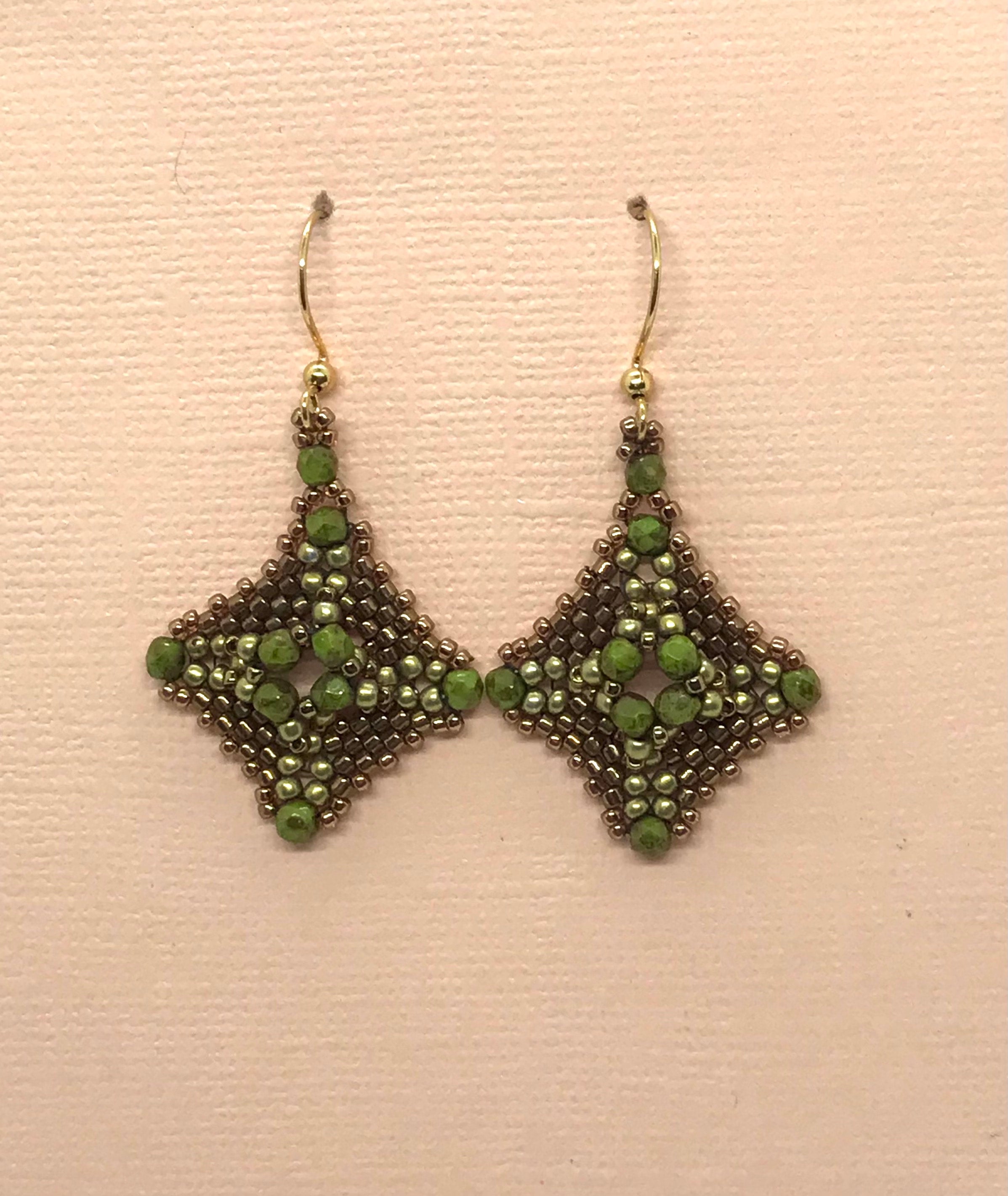 Olive Green Seed Beaded offers Warrior Earrings